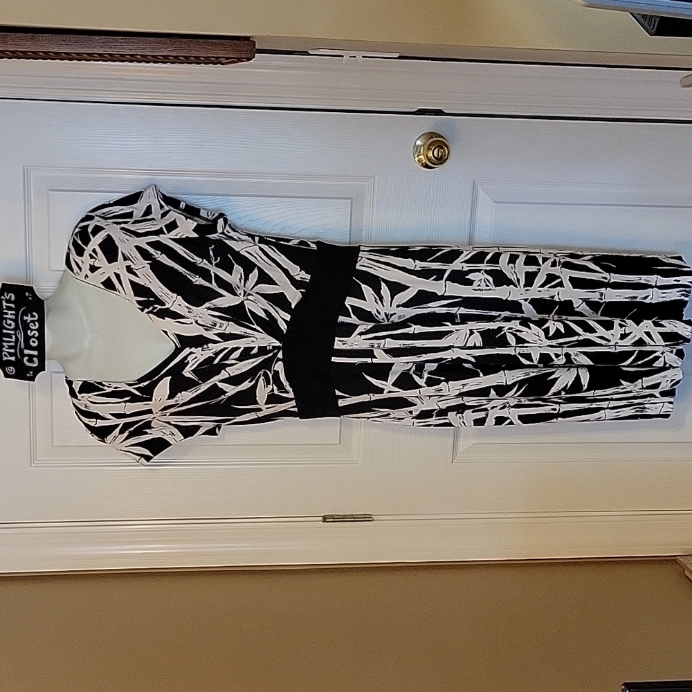 Talbots Tropical Dress 12 Black Ivory Cap Sleeves